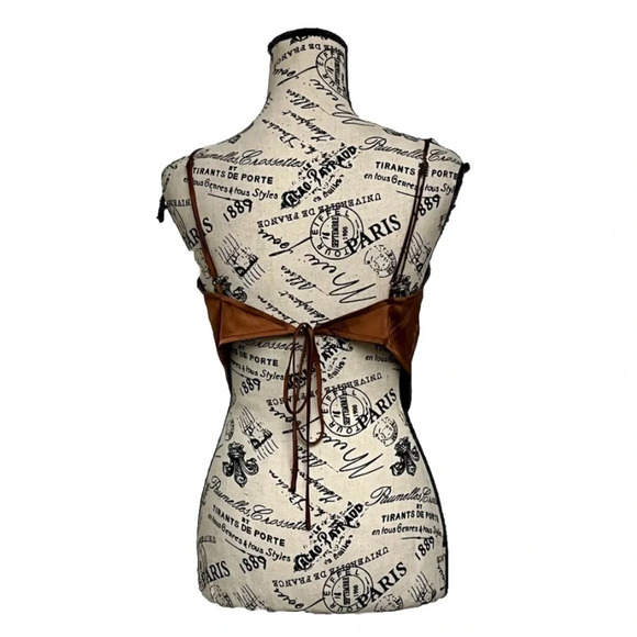 Mable Satin Bandana Triangle Crop Top Brown Y2k Retro Boho Corset M Womens - Picture 6 of 12